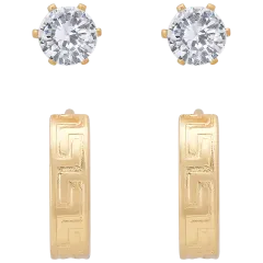 Steeltime Men’s Simulated Diamond Studs & Zucca Print Huggie Hoops Set