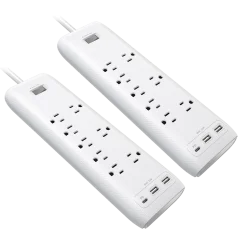 2-Pack: Clear Power 2160J 8-Outlet Surge Protector with 5ft Cord