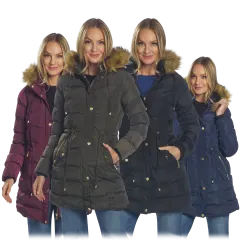 Celsius Hooded Puffer Coat With Fleece Lining & Gold Trim