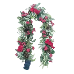 6' Cordless Winter Holly & Berries Garland