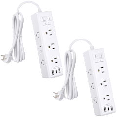 2-Pack: Clear Power 9-Outlet Surge Protector Power Strip with 3 USB Ports