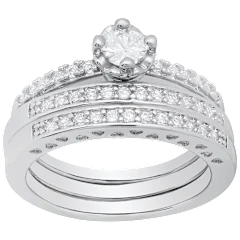 Steeltime Ladies 18K White Gold Plated Simulated Diamond Engagement Ring Set