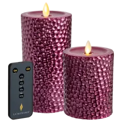 Luminara 2-Piece Flameless 4" and 6" Metal Hammered Pillar Set