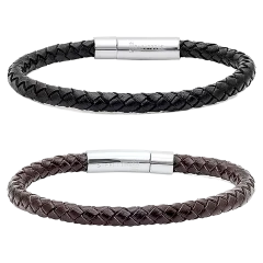 Steeltime Set de 2 Pulseras Hombre Trenzadas de Cuero Genuino