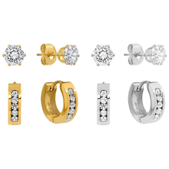 Steeltime Set of 4 Men's Simulated Diamond Studs & Huggie Hoop Earrings