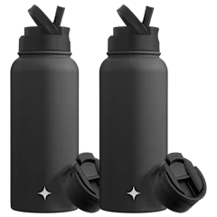 2-Pack: JoyJolt 32oz Water Bottle with Flip Lid & Sport Straw Lid