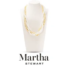 Martha Stewart Four Twisted Strand Pearl and Chain Gold Necklace 20-23"