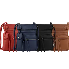 Krediz Super Soft Genuine Leather Crossbody Bag with Top Belt Accent