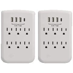 2- or 4-Pack: Clear Power 6-Outlet Wall-tap with 3-port USB-A and 1-Port USB-C