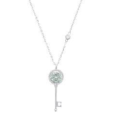 Saffron 1.0 Carat TW Turquoise Moissanite Key Pendant Sterling Silver Necklace