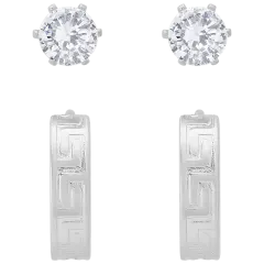 Steeltime Men's Simulated Diamond Studs & Greek Key Huggie Hoops Set