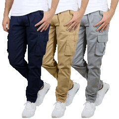 3-Pack: Galaxy by Harvic Men's Flex-Stretch Cotton Cargo Pants