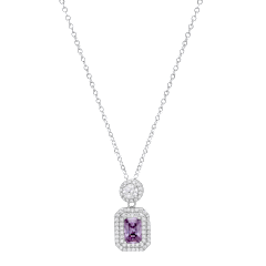 Saffron 1.0ct Violet Emerald Cut Diamond Halo Pendant Sterling Silver Necklace
