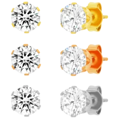 3-Pack: Steeltime Assorted Round Simulated Diamond Stud Earrings