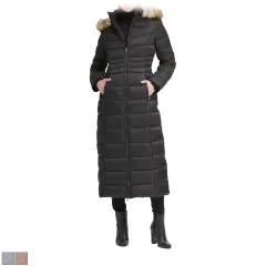 Kenneth Cole Faux Fur Trim Hooded Down Puffer Maxi Coat