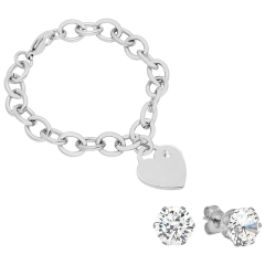 Steeltime Set of 2 Swarovski Crystal Rolo Heart Bracelet & Earrings Set