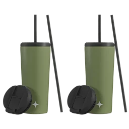 Paquete de 2: Vasos térmicos JoyJolt de 20 oz con popote y tapas con cierre