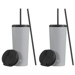 Paquete de 2: Vasos térmicos JoyJolt de 20 oz con popote y tapas con cierre