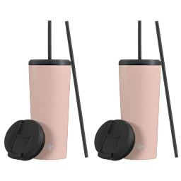 Paquete de 2: Vasos térmicos JoyJolt de 20 oz con popote y tapas con cierre