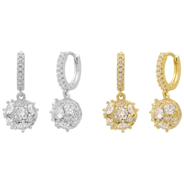 Steeltime Simulated Diamond Fire Ball Dangle Drop Huggie Hoop Earrings Set