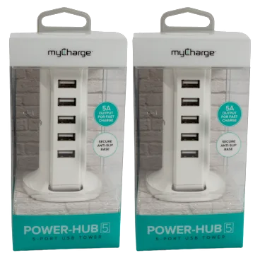 2-Pack: MyCharge Power-Hub 5 5-Port USB Tower