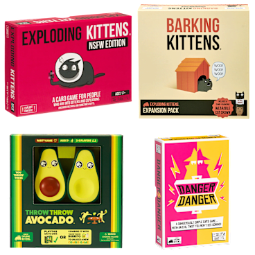4-Pack: Exploding Kittens NSFW, Barking Kittens, Danger, and Throw Avocado Games
