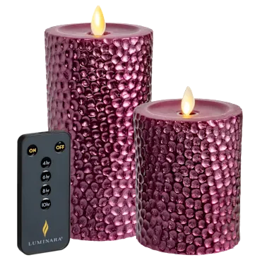 Luminara 2-Piece Flameless 4" and 6" Metal Hammered Pillar Set