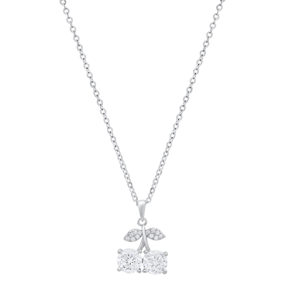 Saffron 1.0 Carat TW Moissanite Twin Cherry Pendant Sterling Silver Necklace