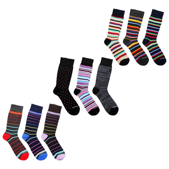 9-Pack: Unsimply Stitched Mens Striped Dress Socks