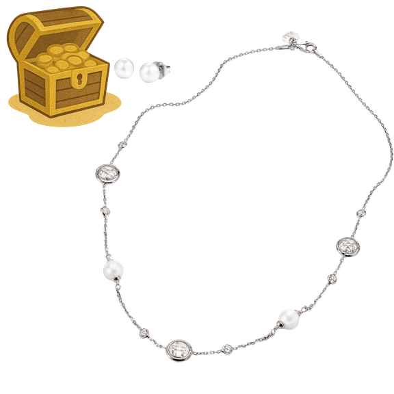 JOIA De Majorca Pearl & Cubic Zirconia Chain Necklace & Pearl Stud Earrings