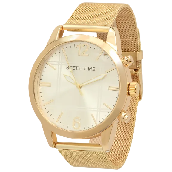 Steeltime Men's 18k Gold Plated Stainless Steel Mesh Strap Watch