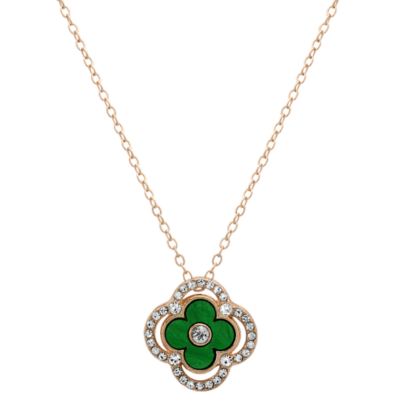 Saffron Clover Pendant Necklace with Full CZ Stone Halo & Accents
