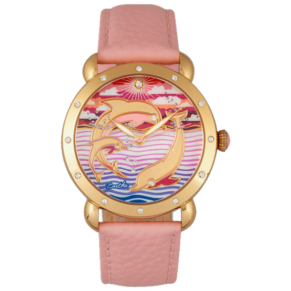 Bertha Estella Mother of Pearl and Leather-Band Ladies Watch