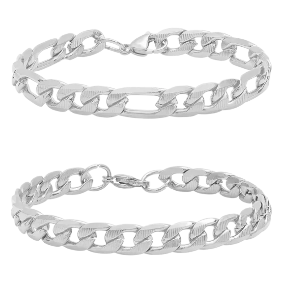 Steeltime Set de 2 Pulseras Hombre con Cadenas Figaro y Cubana