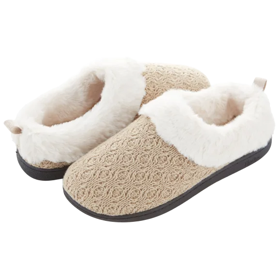 Floopi Womens Ivy Patterned Sweater Knit Faux Fur Clog Slippers
