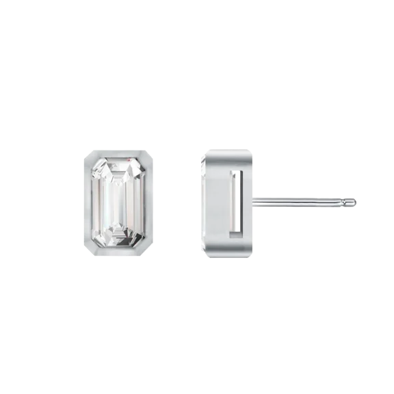 Rachel Glauber Baguette Simulated Diamond Stud Earrings 14k White Gold Plated