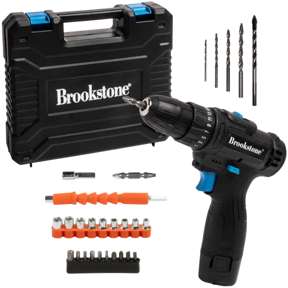 Brookstone Taladro Eléctrico de 12 Voltios con Accesorios
