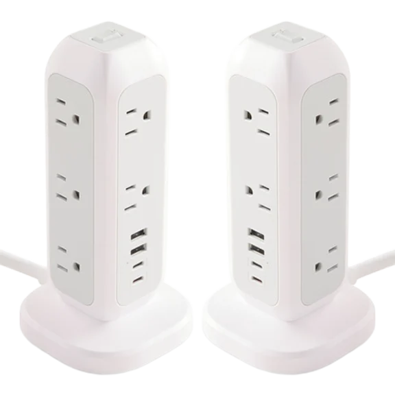 2-Pack: Verbatim 15-Outlet Power Tower with 11 AC, 2 USB-C and 2 USB-A