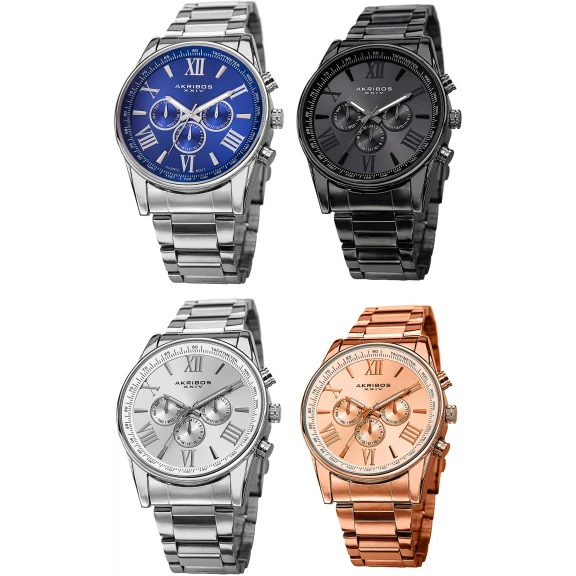 Akribos Men’s Swiss Quartz Multifunction Stainless Steel Bracelet Watch