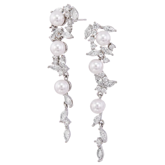 Savvy Cie Faux Pearl & Cubic Zirconia Cascade Earrings