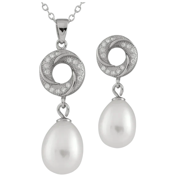 Splendid Pearls Pearl Pendant Necklace and Earring Set in Sterling Silver