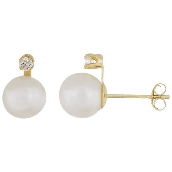 Splendid Pearls Diamond Pearl Earrings in 14K Yellow Gold
