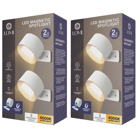 4-Pack: Lomi Rechargeable LED Magnetic Spotlights