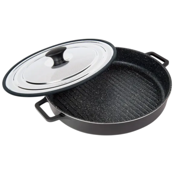 MasterPan Nonstick Stovetop 12" Grill Pan with Stainless Steel Lid