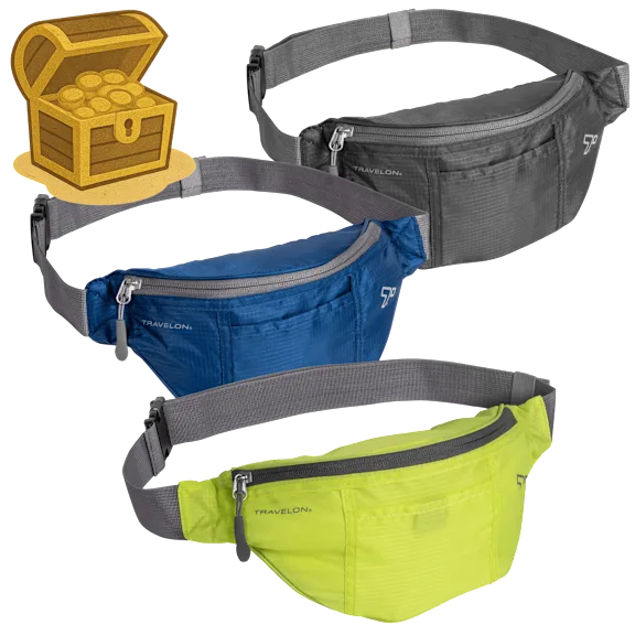 3-Pack: Travelon Top Zip Lightweight Waist Packs