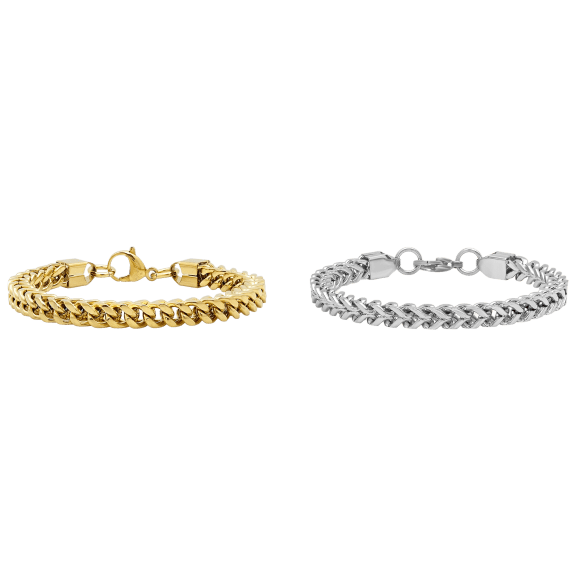 Paquete de 2: Steeltime Juego de Pulseras de Cadena Espiga para Hombre