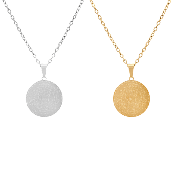 Steeltime Stainless Steel & 18K Gold Plated Lord's Prayer Round Pendant Set
