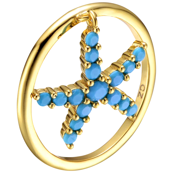 Genevive 14K Gold Plated and Blue Topaz Cubic Zirconia Modern Ring