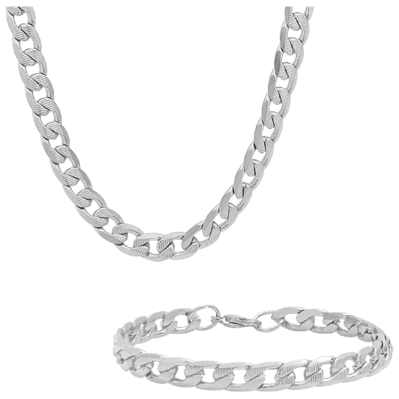 Steeltime Juego de Collar y Pulsera de Cadena Cubana para Hombre