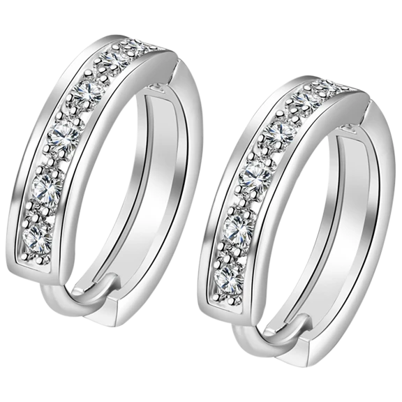 Golden NYC Jewelry White Gold Plated CZ Princess Cut Stone Clip-On Earrings